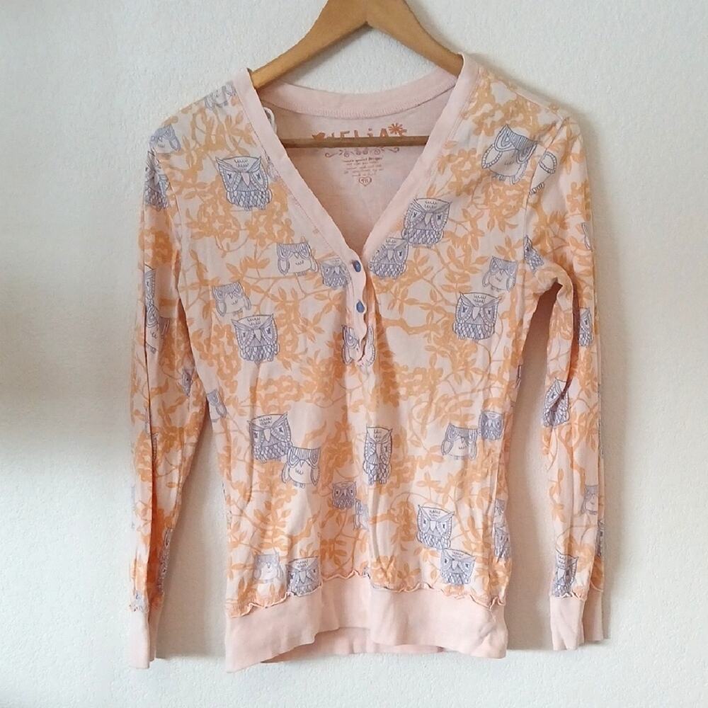 Vintage Delia's Y2K Owl Print Henley Top